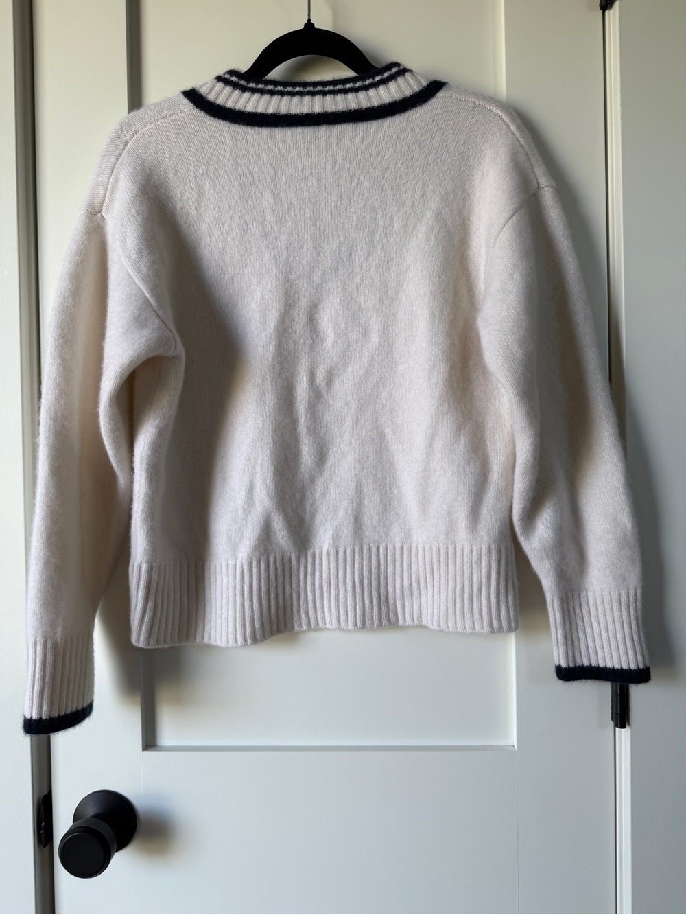 Reformation Cashmere Varsity Vneck Sweater Cream Navy XS - Picture 9 of 12